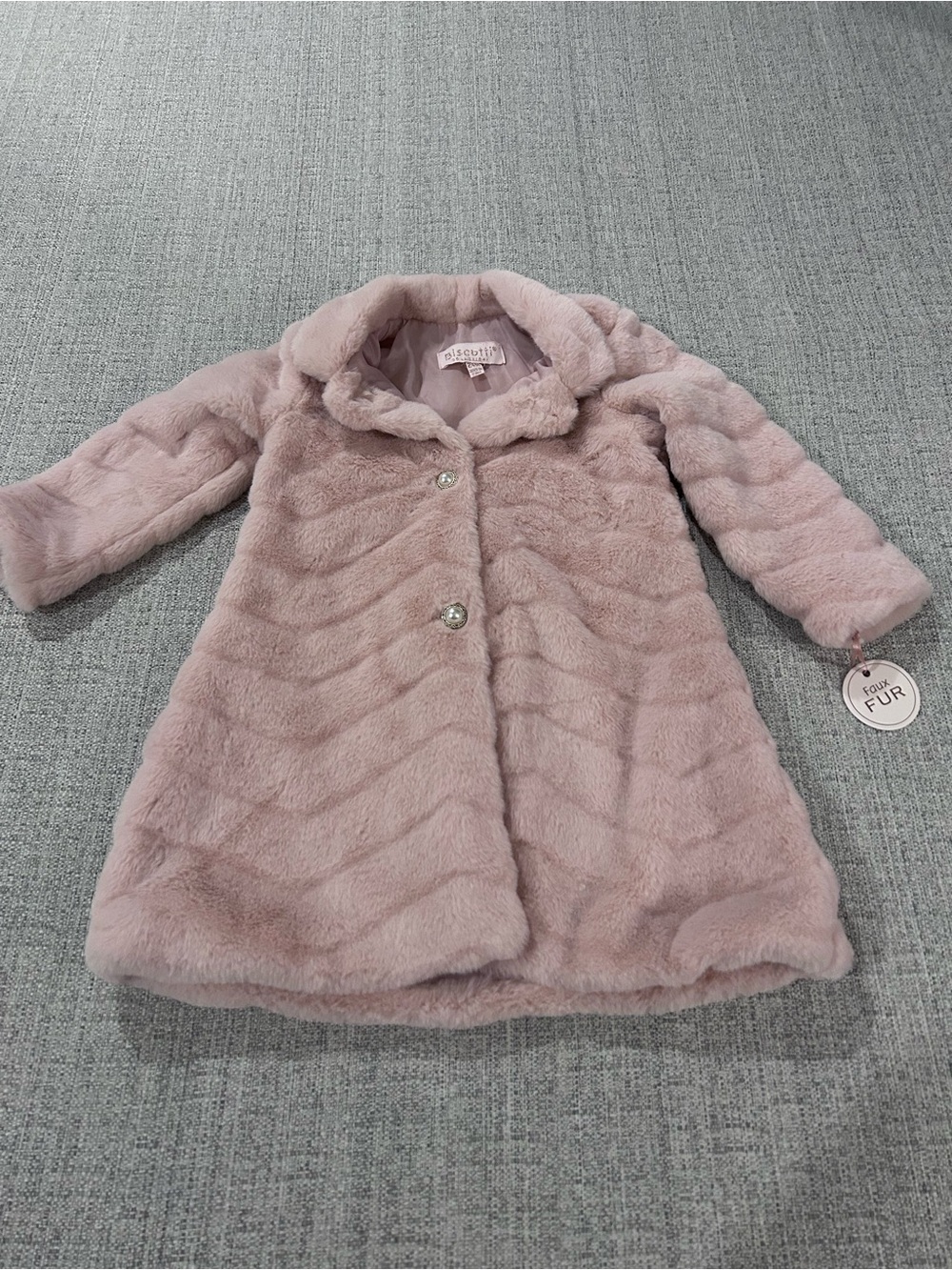 BiScotti Pale Pink Faux Fur Girls' Pea Coat. Size 24M NWT